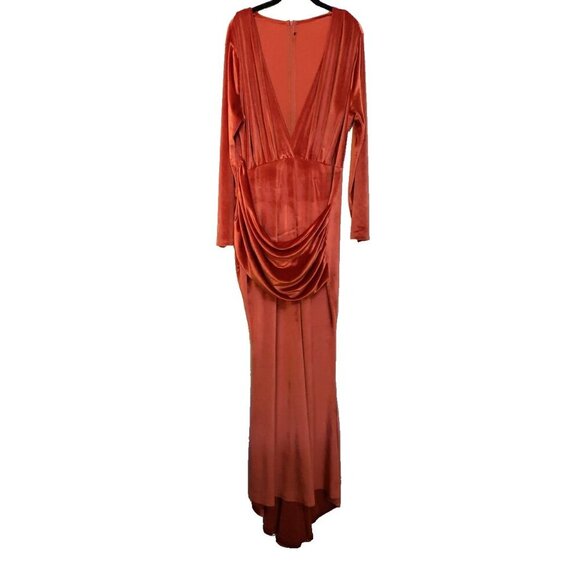 NWT House of Chic Orange Velour Holiday Party Long Gown Dress Women's Sz 3XL - Picture 2 of 6